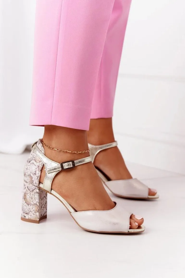 Skórzane Sandały Na Słupku Maciejka 04956-25 Złote