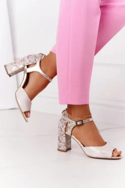 Skórzane Sandały Na Słupku Maciejka 04956-25 Złote