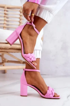 Skórzane Sandały Na Słupku Różowe Lorelei