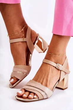 Skórzane Sandały Na Słupku Różowo-Złote Corane