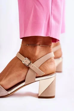 Skórzane Sandały Na Słupku Różowo-Złote Corane