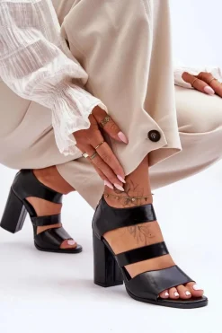 Skórzane Sandały Na Słupku S.Barski 80-4 Czarne