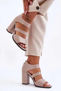 Skórzane Sandały Na Słupku S.Barski 80-4 Beżowe