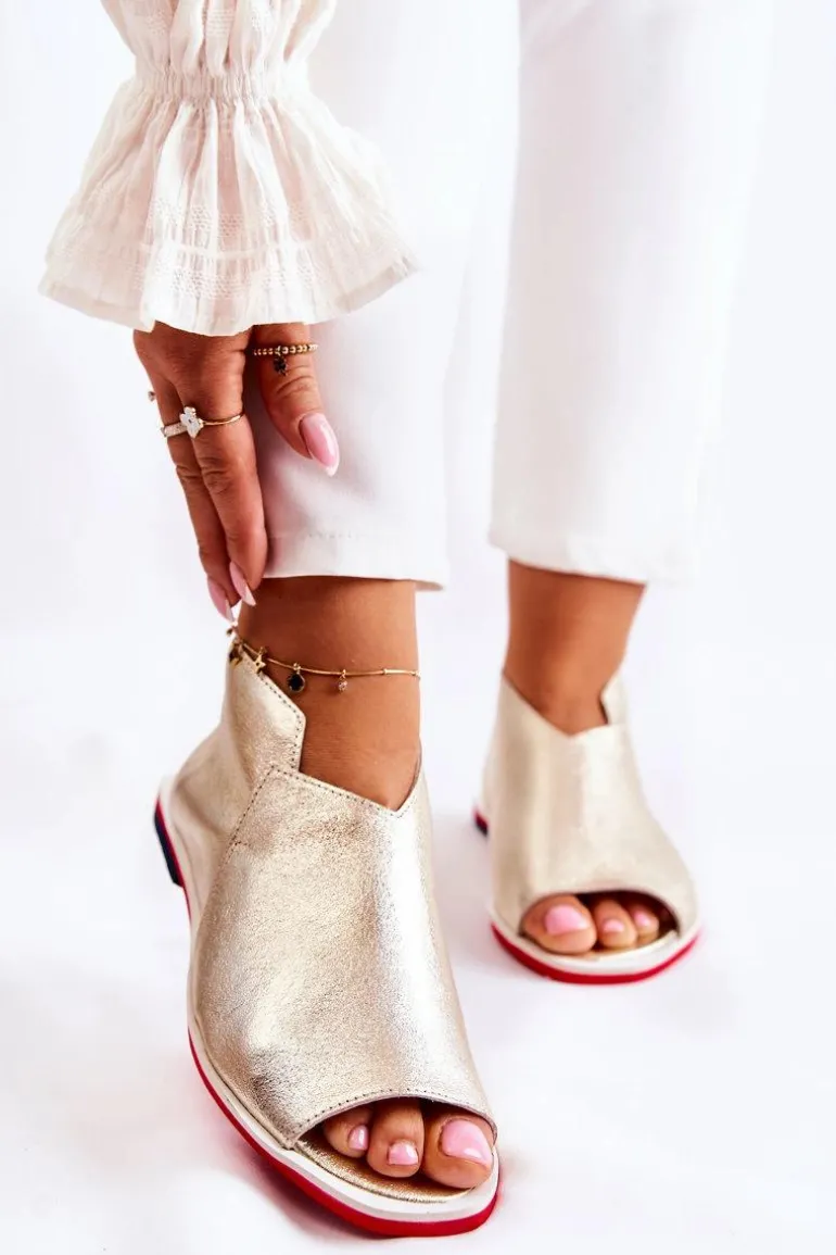 Skórzane Sandały Na Suwak Złote Clorie