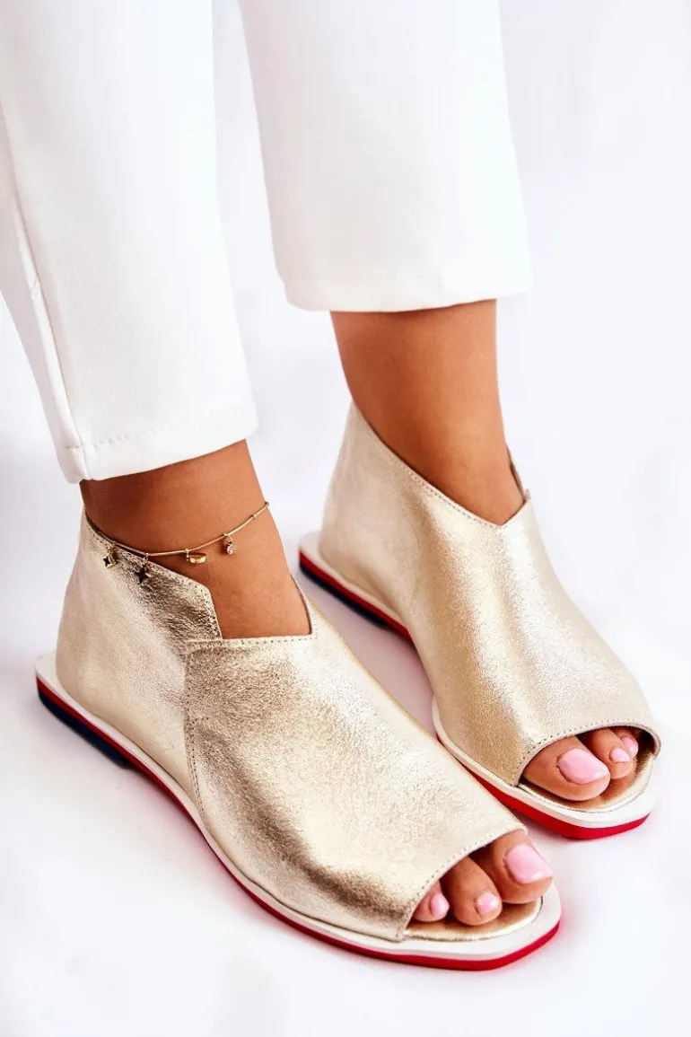 Skórzane Sandały Na Suwak Złote Clorie