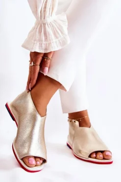 Skórzane Sandały Na Suwak Złote Clorie