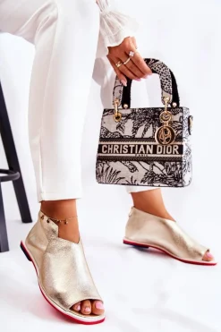 Skórzane Sandały Na Suwak Złote Clorie