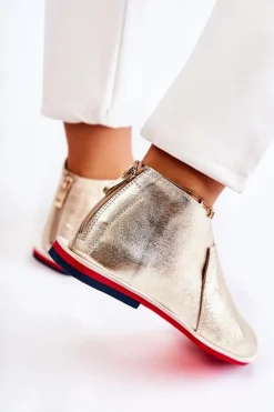 Skórzane Sandały Na Suwak Złote Clorie