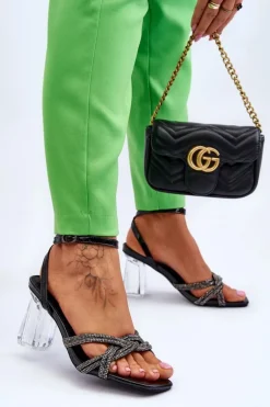 Skórzane Sandały Na Transparentnym Słupku Czarne Randy