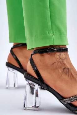 Skórzane Sandały Na Transparentnym Słupku Czarne Randy