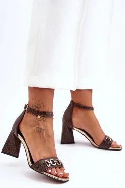 Skórzane Sandały Na Trójkątnym Obcasie Laura Messi 2595 Brązowe