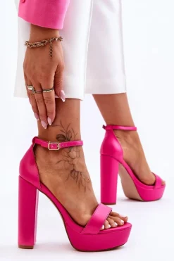 Skórzane Sandały Na Wysokim Słupku I Platformie Różowe Sky Dream
