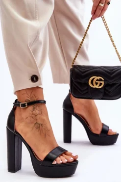 Skórzane Sandały Na Wysokim Słupku I Platformie Czarne Sky Dream