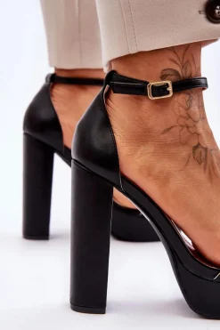Skórzane Sandały Na Wysokim Słupku I Platformie Czarne Sky Dream