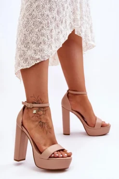 Skórzane Sandały Na Wysokim Słupku I Platformie Nude Sky Dream