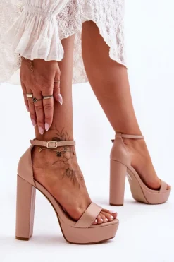 Skórzane Sandały Na Wysokim Słupku I Platformie Nude Sky Dream