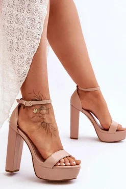 Skórzane Sandały Na Wysokim Słupku I Platformie Nude Sky Dream