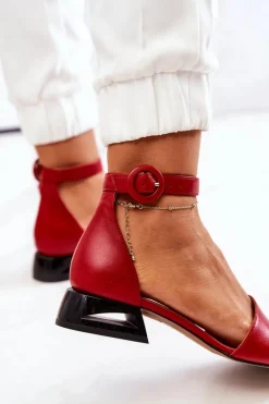 Skórzane Sandały Na Złotym Obcasie Laura Messi 2143 Czerwone