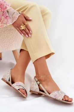 Skórzane Sandały Płaskie Maciejka 04614-22 Beżowe