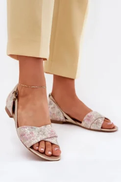 Skórzane Sandały Płaskie Maciejka 04614-22 Beżowe