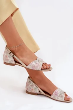 Skórzane Sandały Płaskie Maciejka 04614-22 Beżowe