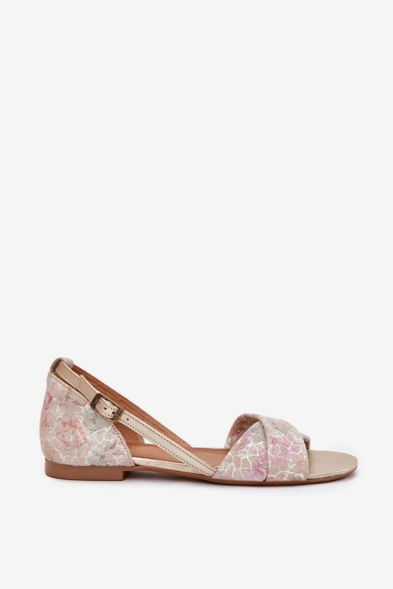 Skórzane Sandały Płaskie Maciejka 04614-22 Beżowe