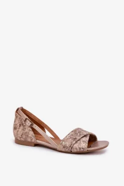 Skórzane Sandały Płaskie Maciejka 04614-25 Złote