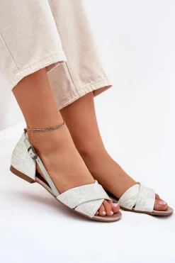 Skórzane Sandały Płaskie Maciejka 04614-46 Miętowe