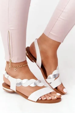 Skórzane Sandały Vinceza 21-17117 Biało-Srebrne