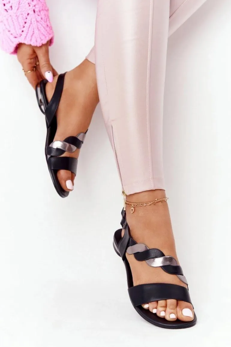 Skórzane Sandały Vinceza 21-17117 Czarno-Srebrne