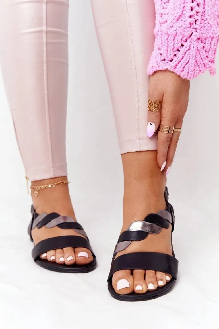 Skórzane Sandały Vinceza 21-17117 Czarno-Srebrne