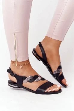 Skórzane Sandały Vinceza 21-17117 Czarno-Srebrne