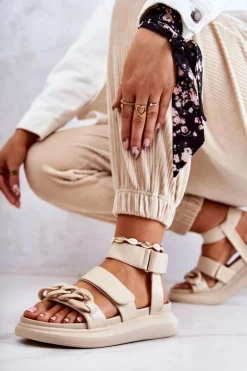 Skórzane Sandały Z Łańcuchem La.Fi Beżowe Alissia