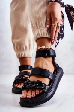 Skórzane Sandały Z Łańcuchem La.Fi Czarne Alissia
