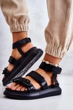 Skórzane Sandały Z Łańcuchem La.Fi Czarne Alissia