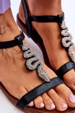 Skórzane Sandały Z Ozdobnym Wężem S.Barski KV-5541-42 Czarne