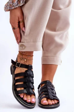 Skórzane Sandały Z Paseczkami Czarne Lemar Lawren