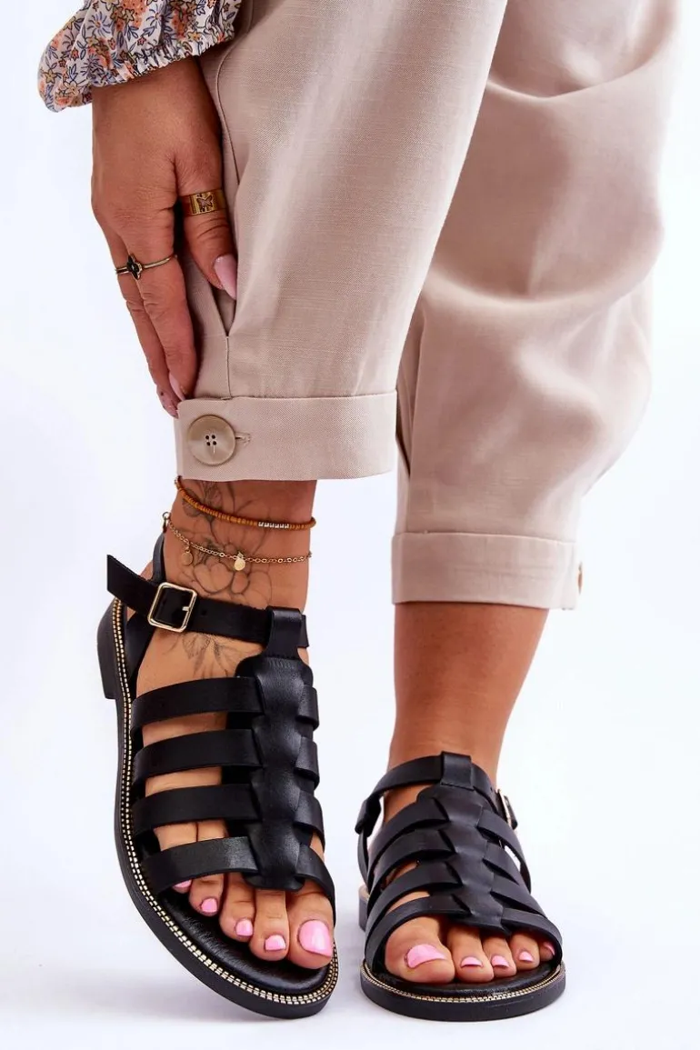 Skórzane Sandały Z Paseczkami Czarne Lemar Lawren