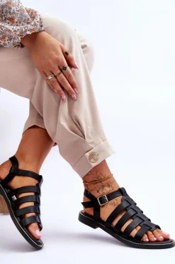 Skórzane Sandały Z Paseczkami Czarne Lemar Lawren