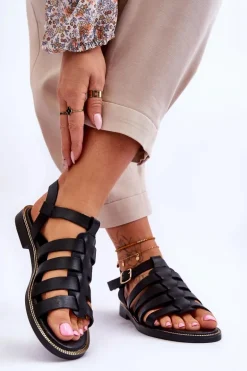 Skórzane Sandały Z Paseczkami Czarne Lemar Lawren