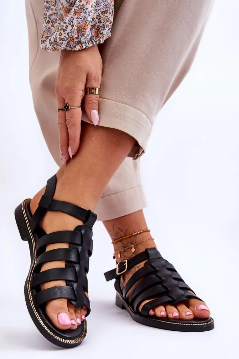 Skórzane Sandały Z Paseczkami Czarne Lemar Lawren