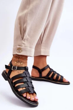 Skórzane Sandały Z Paseczkami Czarne Lemar Lawren