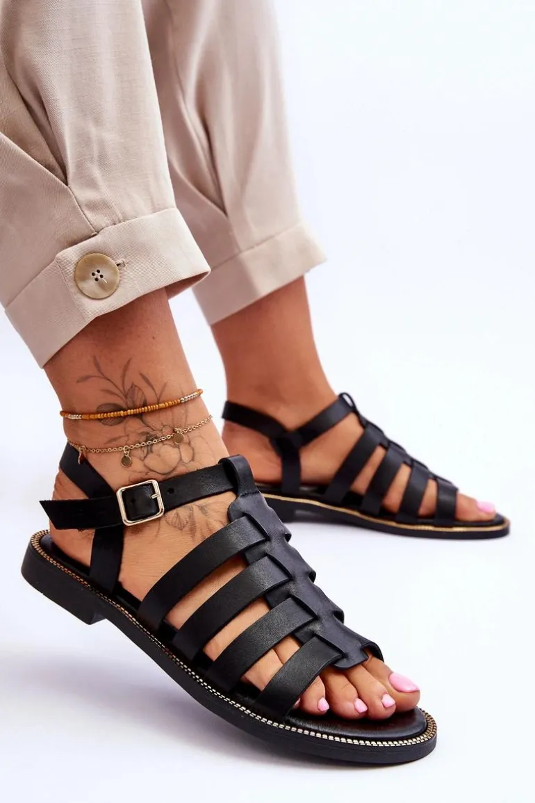 Skórzane Sandały Z Paseczkami Czarne Lemar Lawren