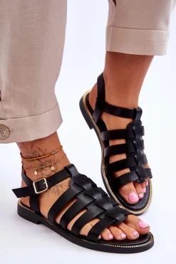 Skórzane Sandały Z Paseczkami Czarne Lemar Lawren
