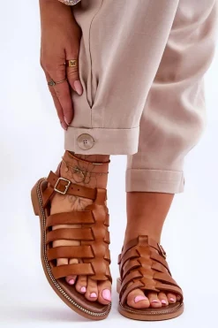 Skórzane Sandały Z Paseczkami Brązowe Lemar Lawren