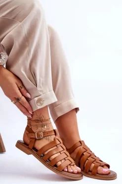 Skórzane Sandały Z Paseczkami Brązowe Lemar Lawren