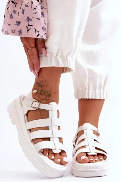 Skórzane Sandały Z Paseczkami Białe Colet