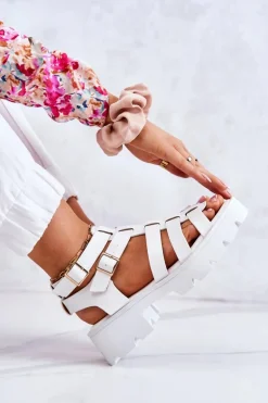 Skórzane Sandały Z Paseczkami Białe Minorite