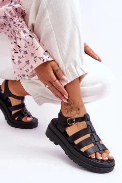 Skórzane Sandały Z Paseczkami Czarne Colet