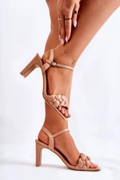 Skórzane Sandały Z Warkoczem Nude Sofielle